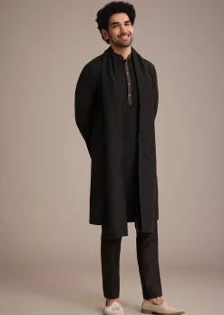 Black Silk Blend Kurta Pant With Dupatta