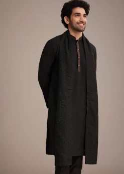 Black Silk Blend Kurta Pant With Dupatta
