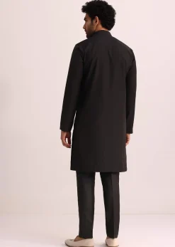 Black Silk Blend Kurta Set With Thread Embroidery
