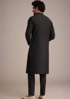 Black Silk Blend Pintuck Kurta Jacket Set