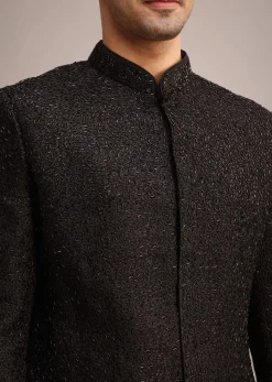 Black Silk Indo Western And Pant Set With Salli Work