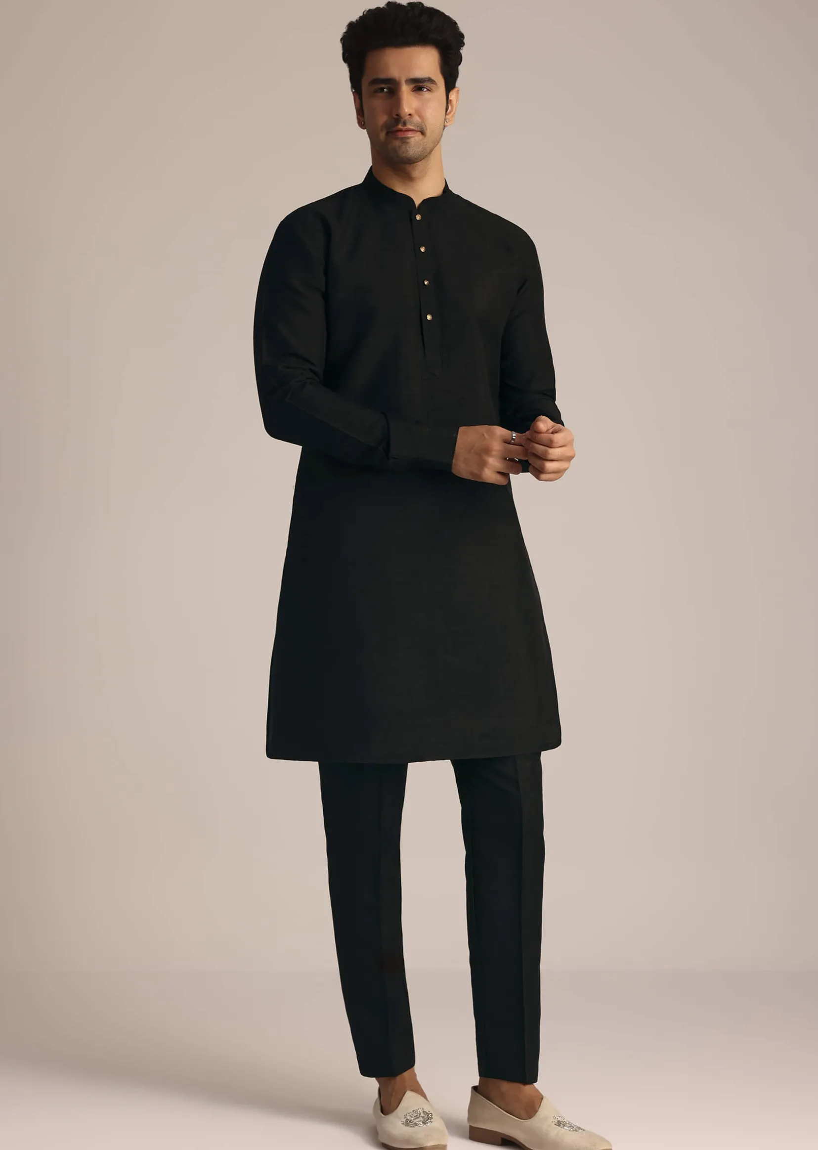Black Silk Jacket Set With Resham Embroidery