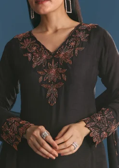 Black Silk Kurta Palazzo Set With Cut Dana Work