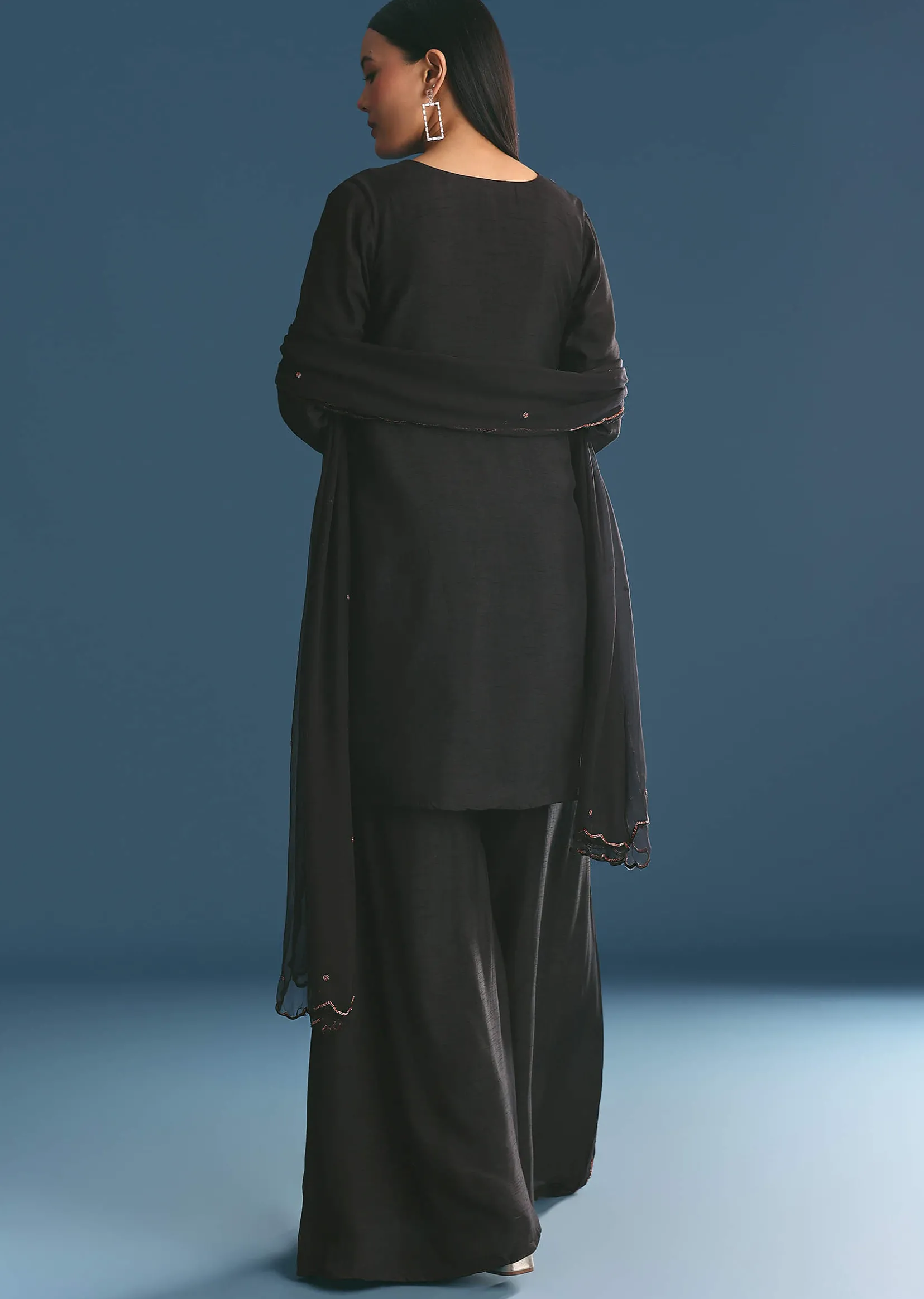 Black Silk Kurta Palazzo Set With Cut Dana Work