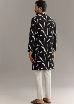 Black Silk Kurta Set With Abstract Prints