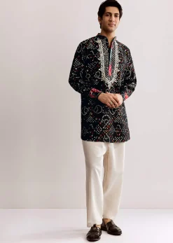 Black Silk Kurta Set With Bandhani Print