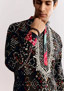 Black Silk Kurta Set With Bandhani Print
