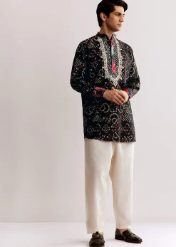 Black Silk Kurta Set With Bandhani Print