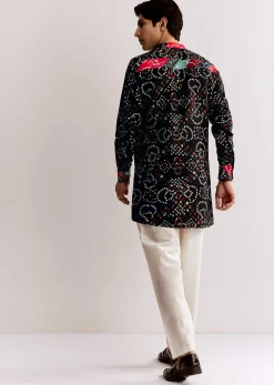 Black Silk Kurta Set With Bandhani Print