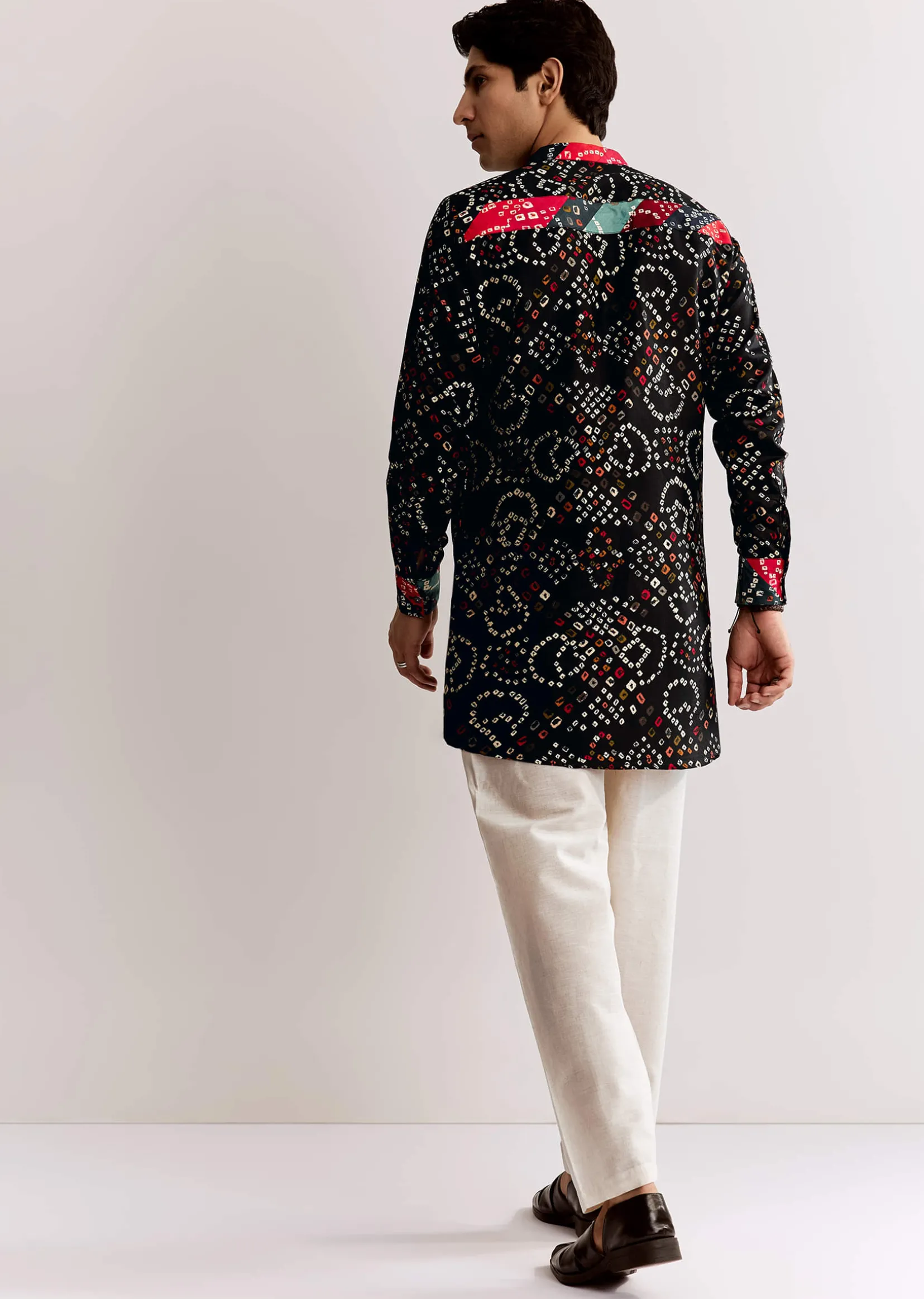 Black Silk Kurta Set With Bandhani Print