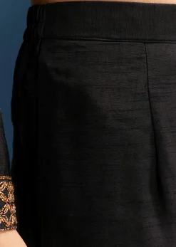 Black Silk Palazzo Suit With Embroidered Cut Dana Work And Dupatta