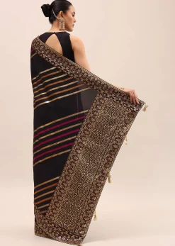 Black Silk Saree In Butta Work With Unstitched Blouse