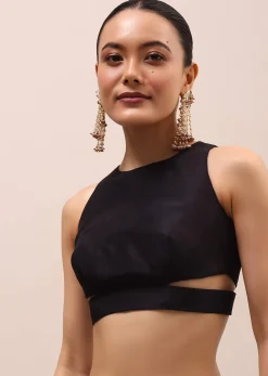 Black Silk Saree In Butta Work With Unstitched Blouse