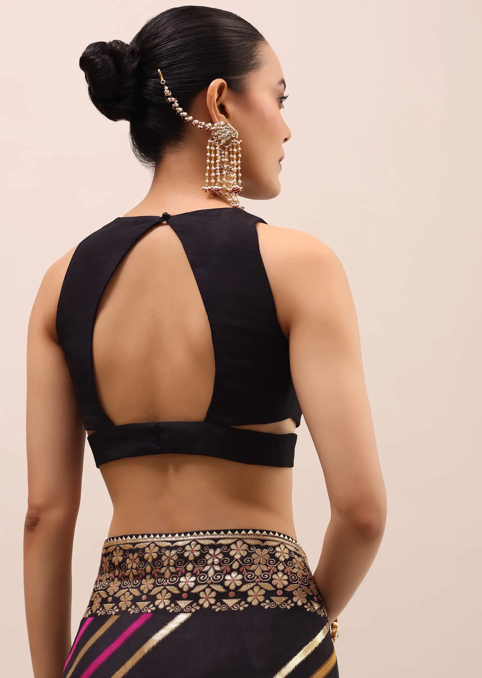 Black Silk Saree In Butta Work With Unstitched Blouse