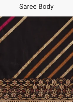 Black Silk Saree In Butta Work With Unstitched Blouse