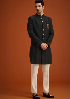 Black Silk Sherwani Set