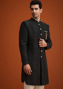 Black Silk Sherwani Set