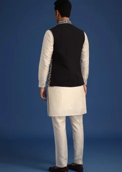 Black Silk Thread Work Jacket And Kurta Set