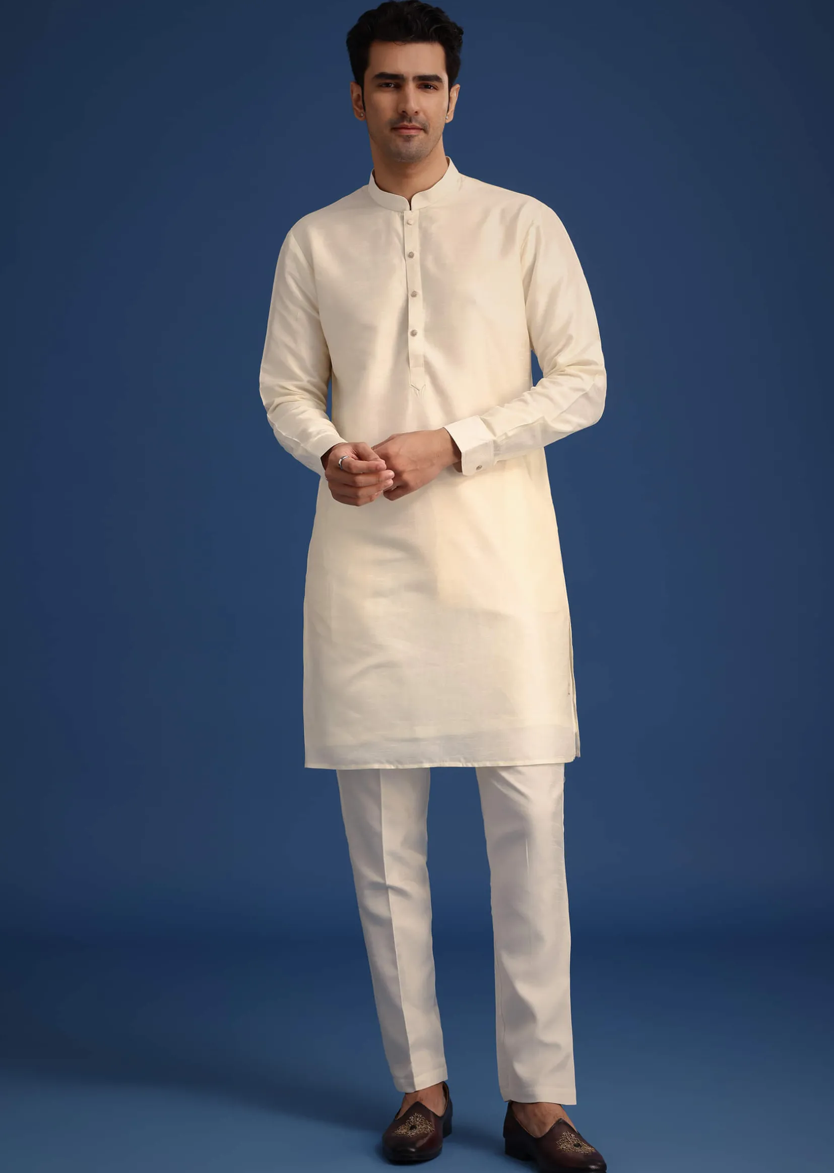Black Silk Thread Work Jacket And Kurta Set