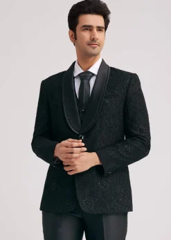 Black Silk Tuxedo With Stone Work And Net Detailing