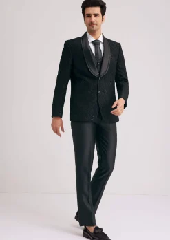 Black Silk Tuxedo With Stone Work And Net Detailing
