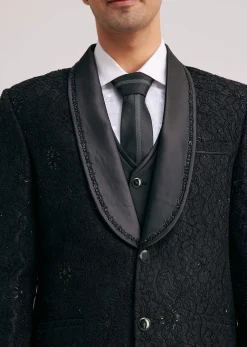 Black Silk Tuxedo With Stone Work And Net Detailing