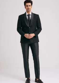 Black Silk Tuxedo With Stone Work And Net Detailing