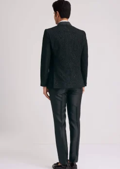 Black Silk Tuxedo With Stone Work And Net Detailing