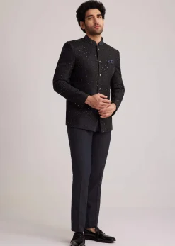Black Stone Studded Jodhpuri Suit