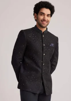Black Stone Studded Jodhpuri Suit