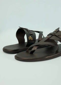 Black Strappy Slides For Men In Leather With Buttons