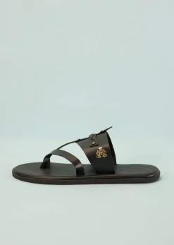 Black Strappy Slides For Men In Leather With Buttons