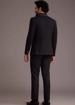 Black Suit With White Piping And Chain Detail