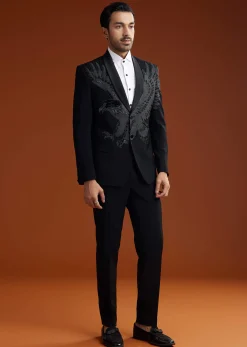 Black Suiting Coat Set With Cutdana Embroidery