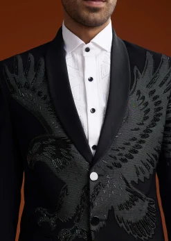 Black Suiting Coat Set With Cutdana Embroidery