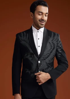 Black Suiting Coat Set With Cutdana Embroidery