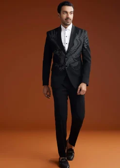 Black Suiting Coat Set With Cutdana Embroidery