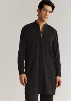 Black Suiting Cutdana Sequins Floral Kurta Jacket Set