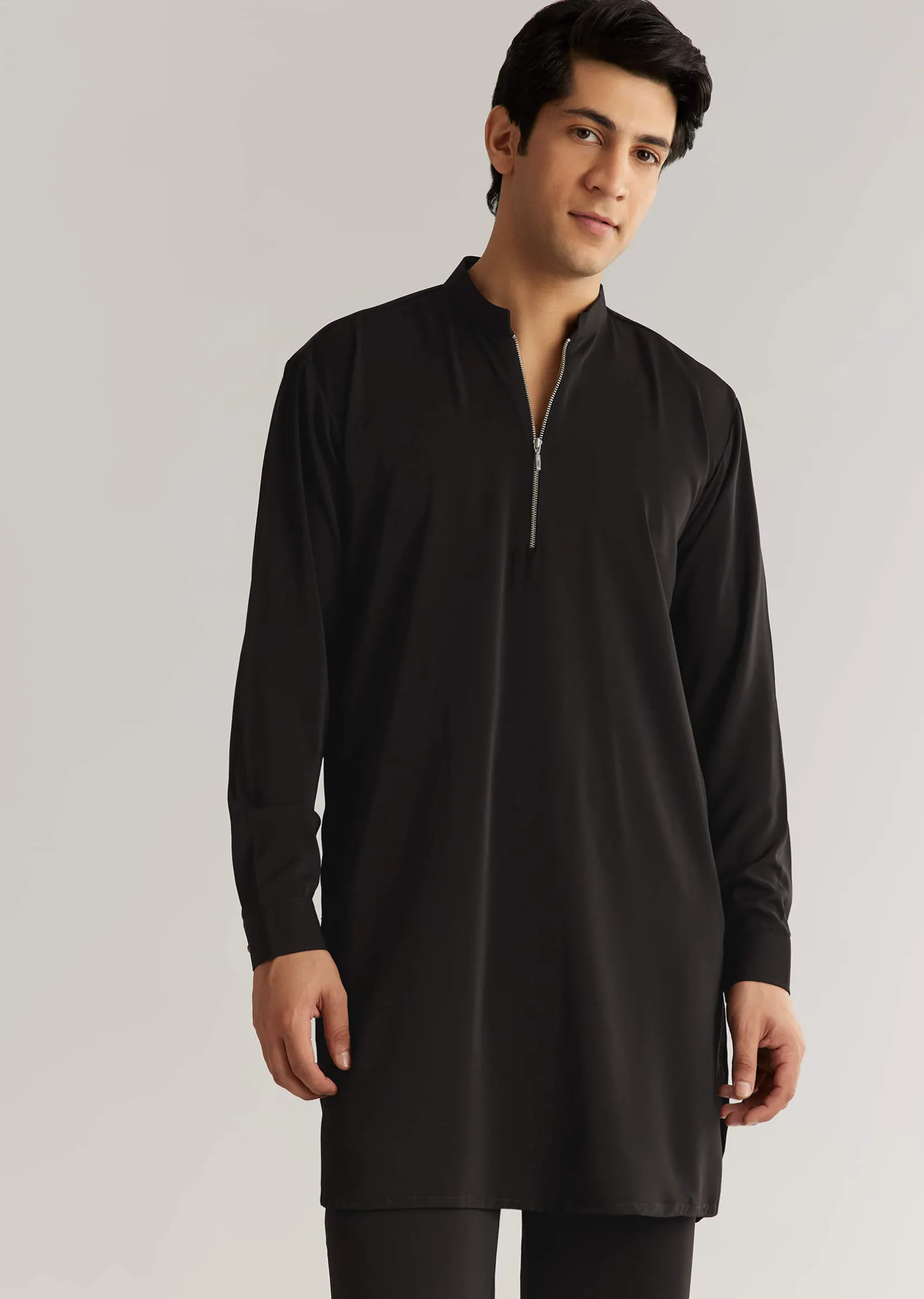 Black Suiting Cutdana Sequins Floral Kurta Jacket Set