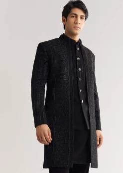 Black Suiting Indo Western With Thread And Beadwork