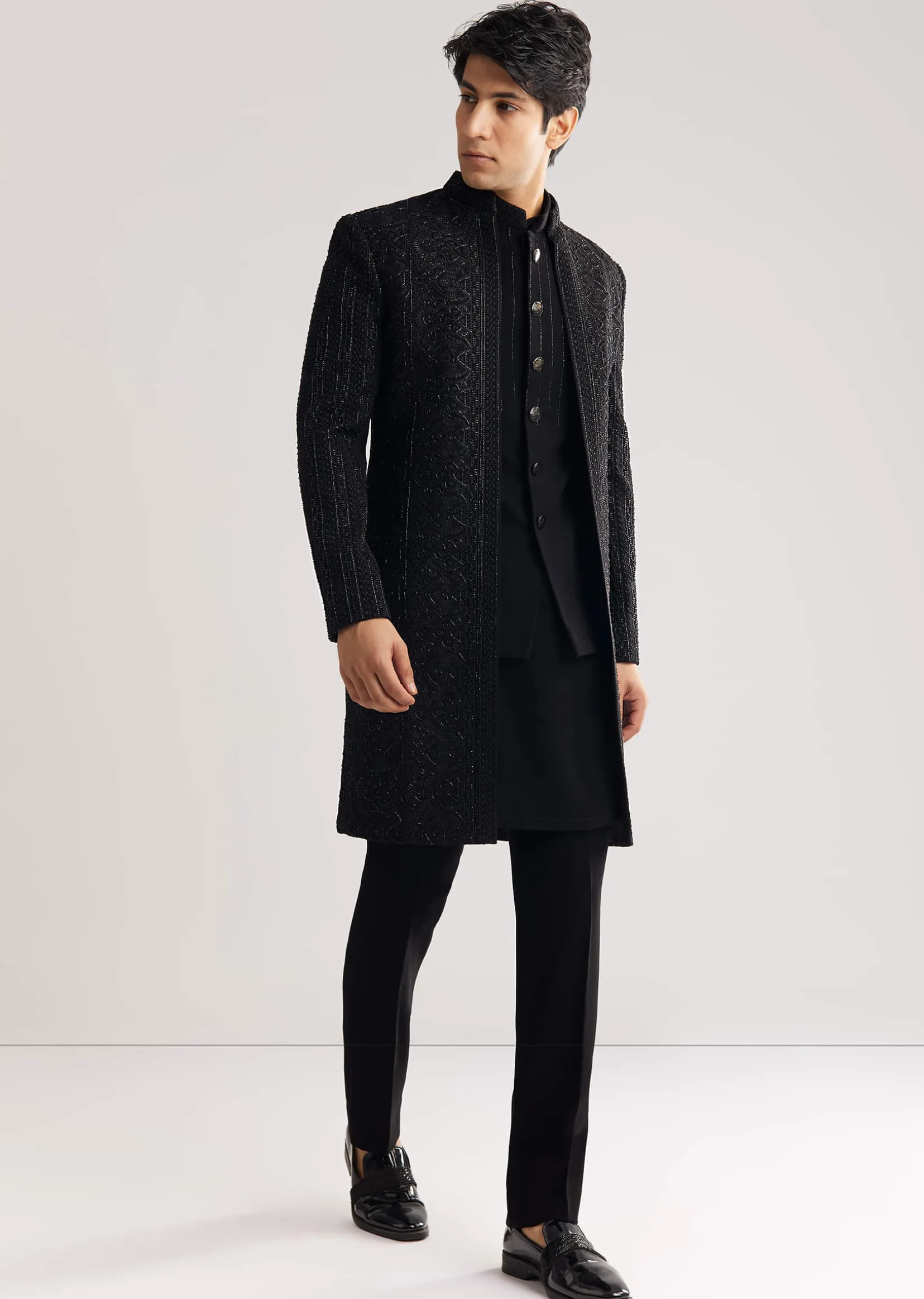 Black Suiting Indo Western With Thread And Beadwork
