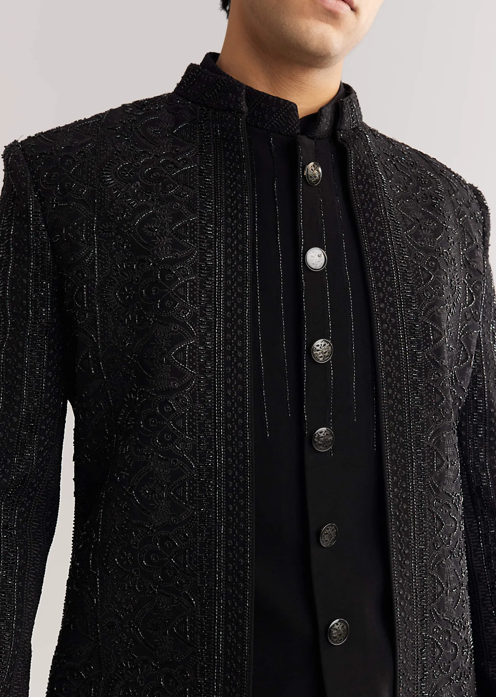 Black Suiting Indo Western With Thread And Beadwork