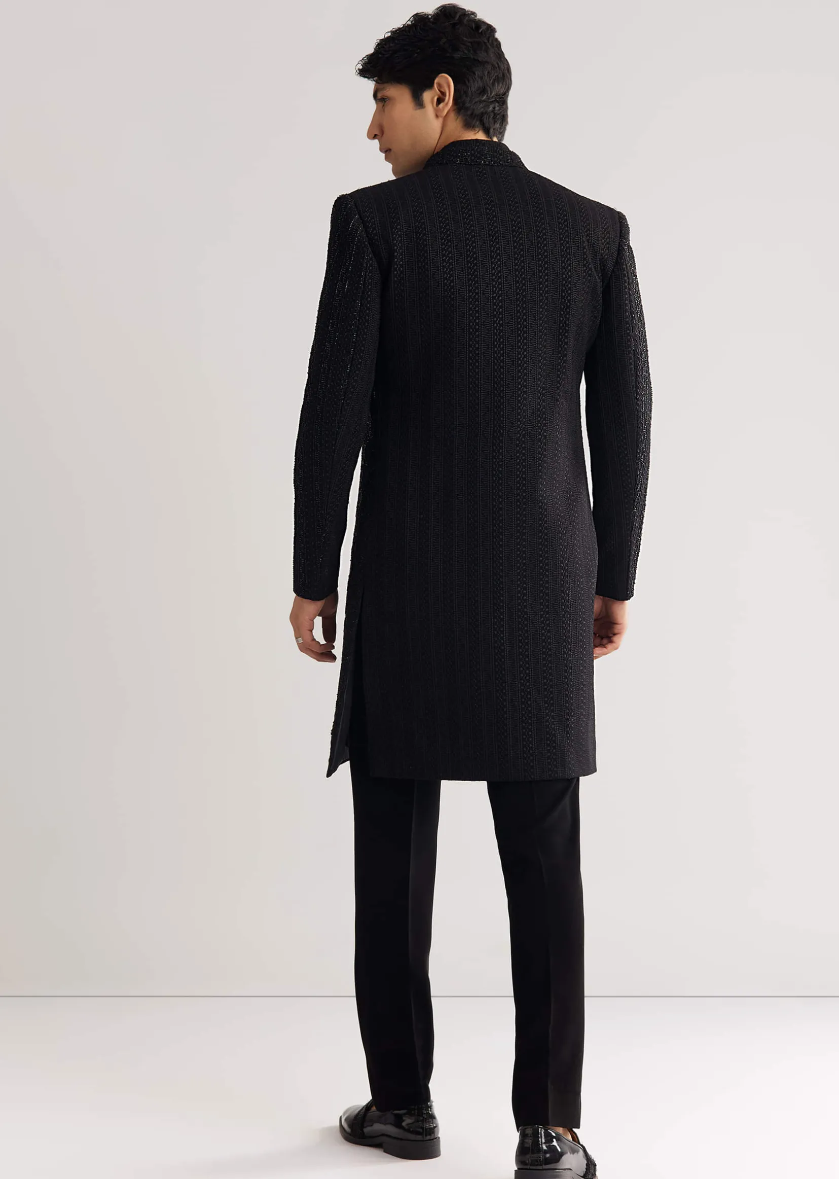 Black Suiting Indo Western With Thread And Beadwork