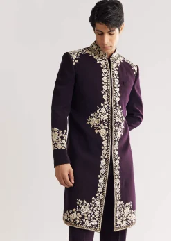 Black Suiting Indo Western With Floral Thread Embroidery