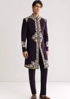 Black Suiting Indo Western With Floral Thread Embroidery