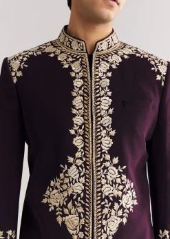 Black Suiting Indo Western With Floral Thread Embroidery