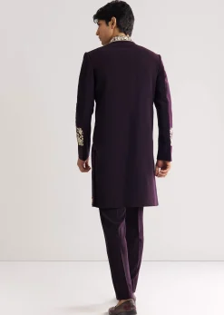 Black Suiting Indo Western With Floral Thread Embroidery