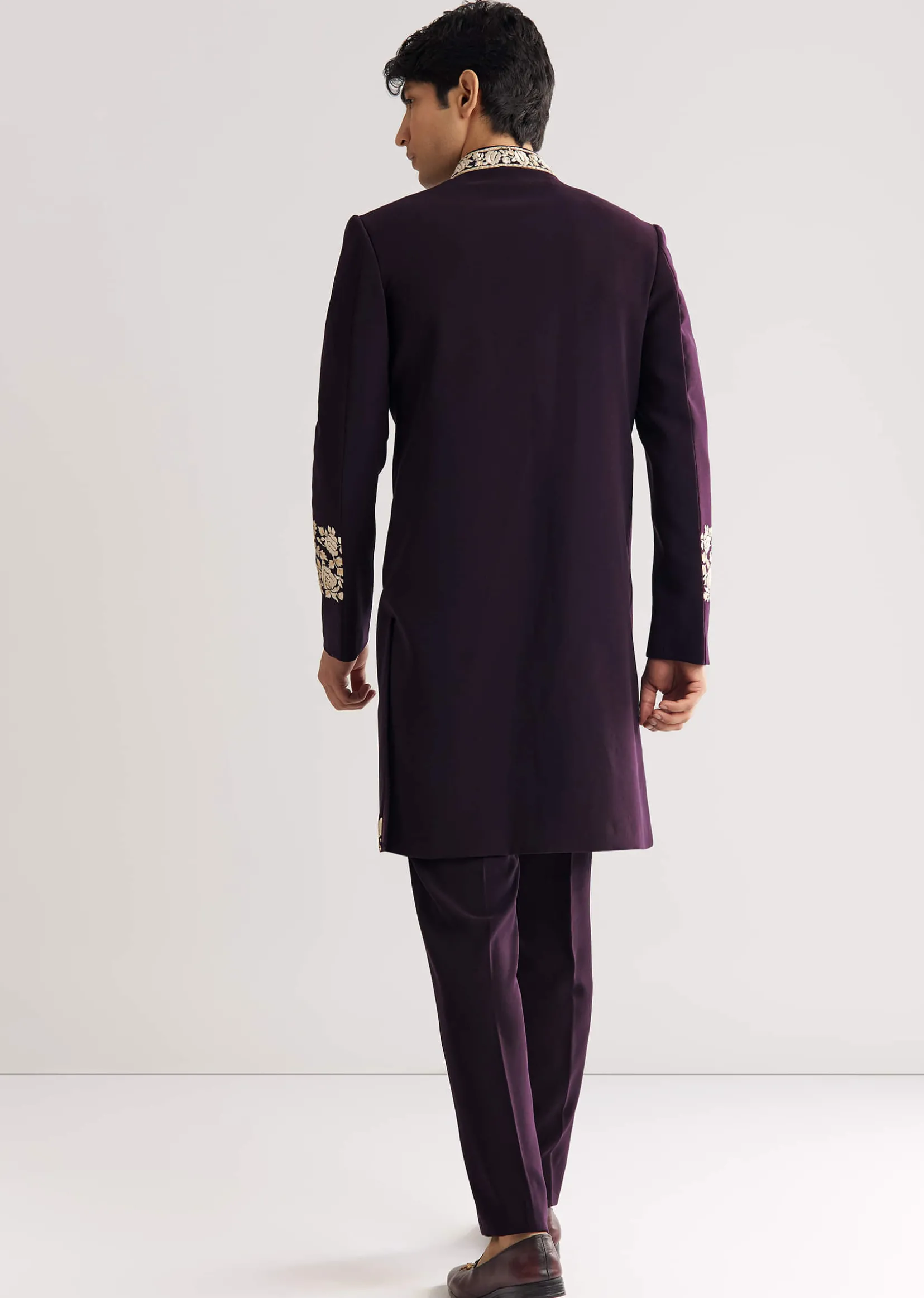 Black Suiting Indo Western With Floral Thread Embroidery