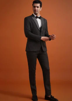 Black Terry Rayon Tuxedo Waistcoat And Pant Set