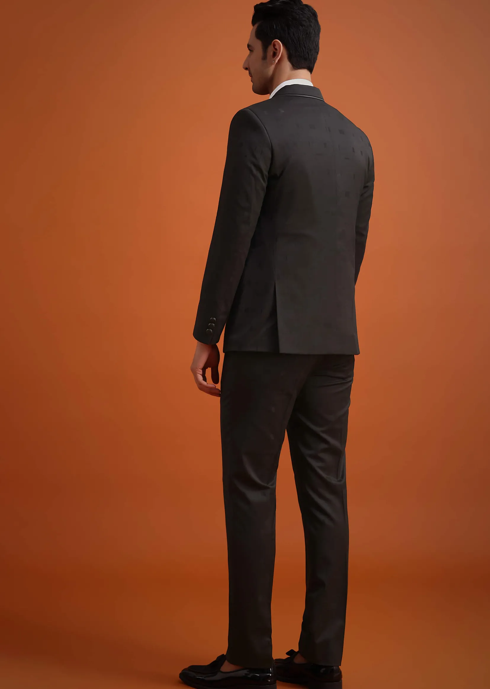 Black Terry Rayon Tuxedo Waistcoat And Pant Set